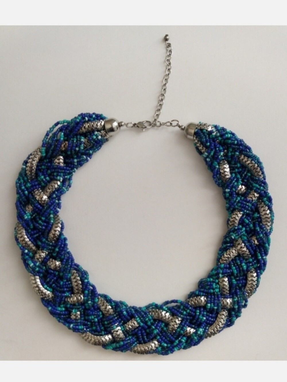 Chunky Glass Bead Braided Statement Necklace With Lobster Clasp Gently Used